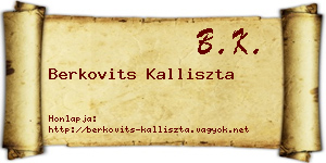 Berkovits Kalliszta névjegykártya